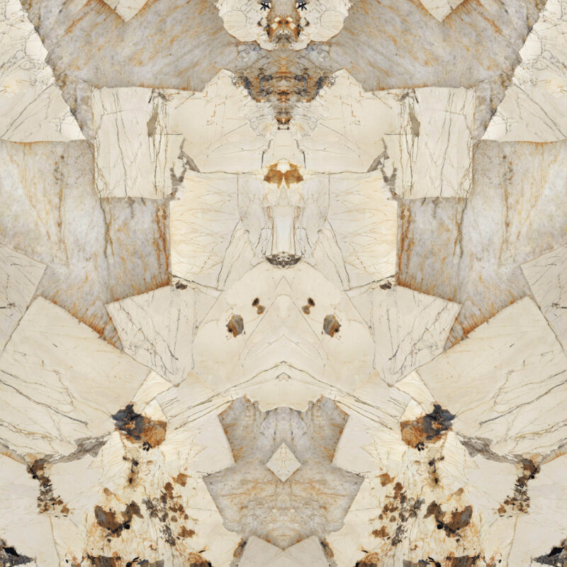 Marble countertop with intricate beige and brown patterns.