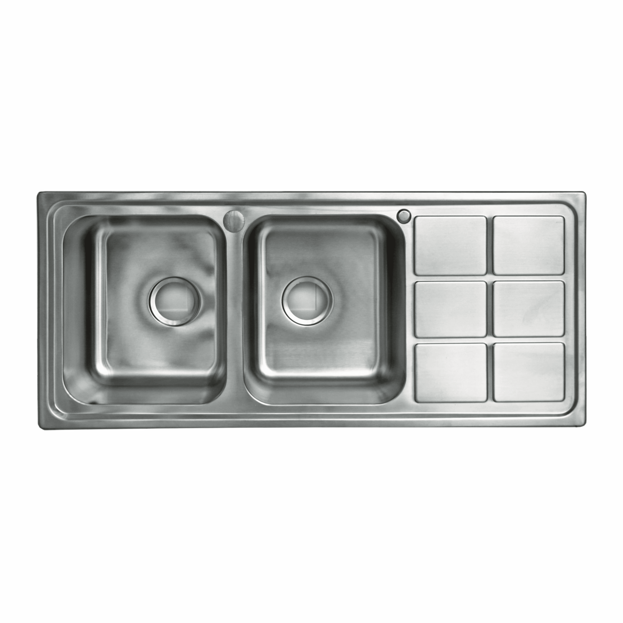 Stainless steel double kitchen sink with drainer.