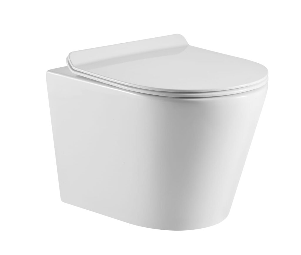 Modern white toilet with sleek design.