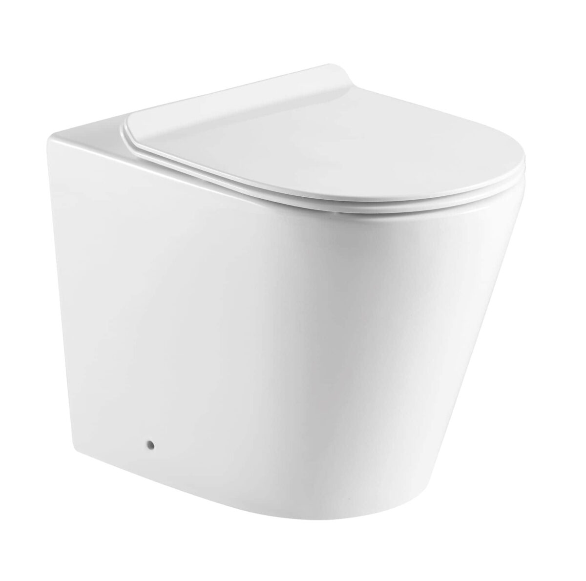 Modern white toilet with sleek design.