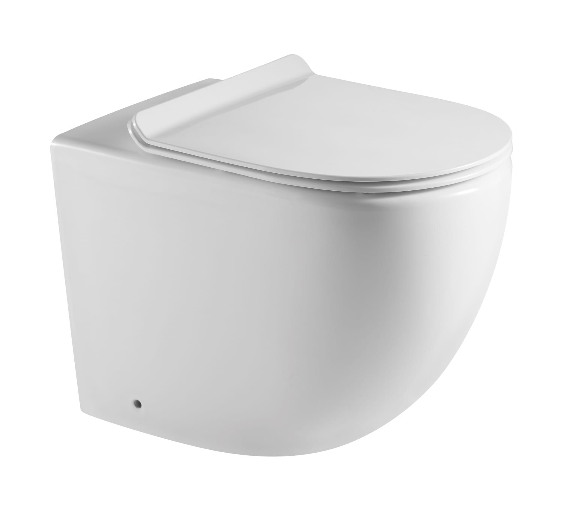 Wall-mounted white toilet with a sleek, modern design.