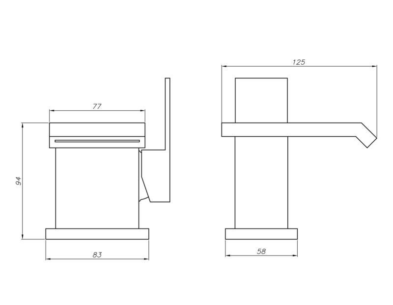 Technical drawing of a kitchen faucet with dimensions.