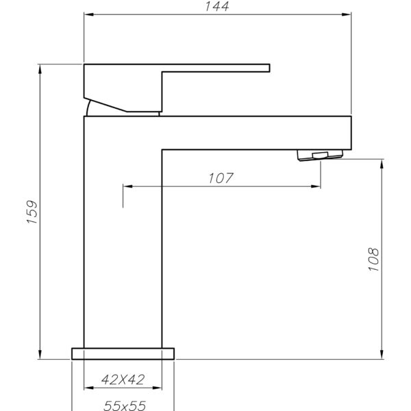Diagram of a modern kitchen faucet with measurements.