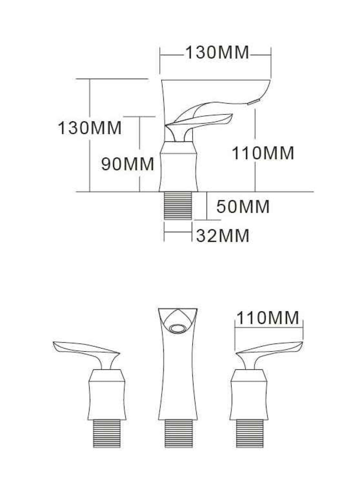Technical drawing of a faucet with dimensions in millimeters.