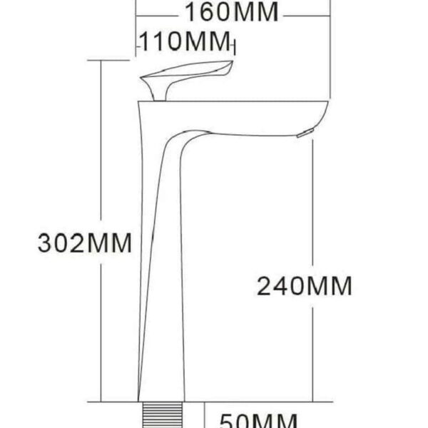 Diagram of a tall kitchen faucet with measurements in millimeters.