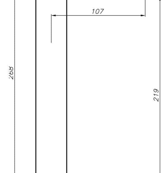 Technical drawing of a kitchen cabinet with dimensions.