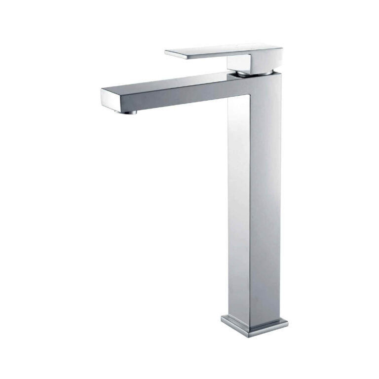 Modern chrome kitchen faucet with a sleek, minimalist design.