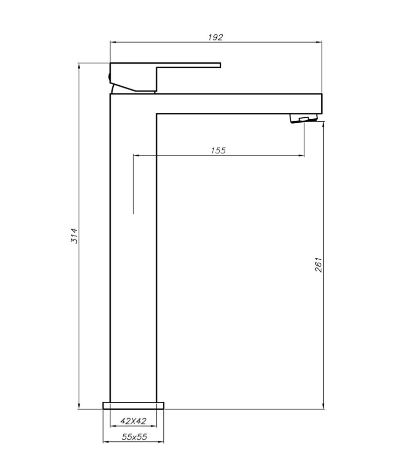 Line drawing of a kitchen faucet with dimensions.