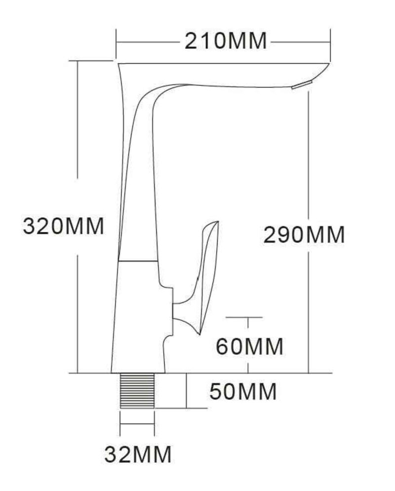 Technical drawing of a kitchen faucet with dimensions in millimeters.