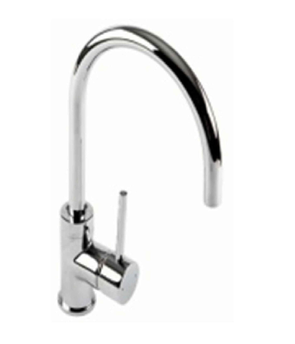 JT02100 Chrome gooseneck kitchen faucet with single lever handle and sleek design