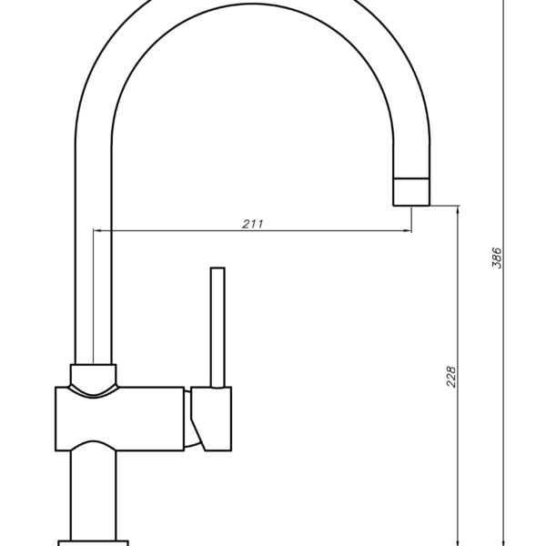 Line drawing of a kitchen faucet with measurements.