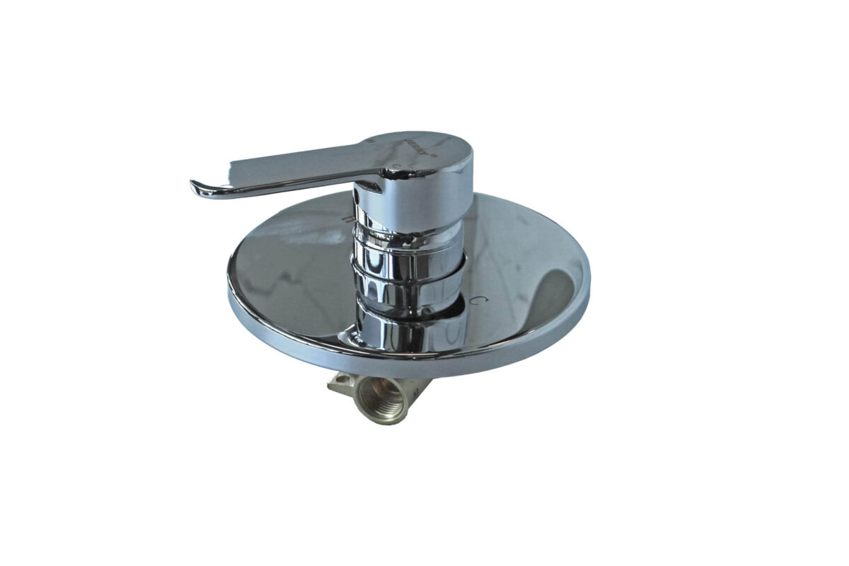 Chrome kitchen mixer valve with single lever and circular base plate