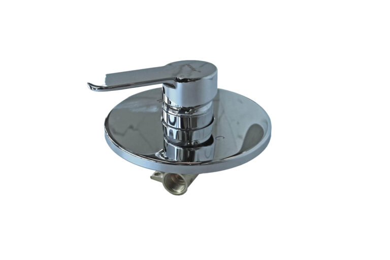 Chrome kitchen mixer valve with single lever and circular base plate