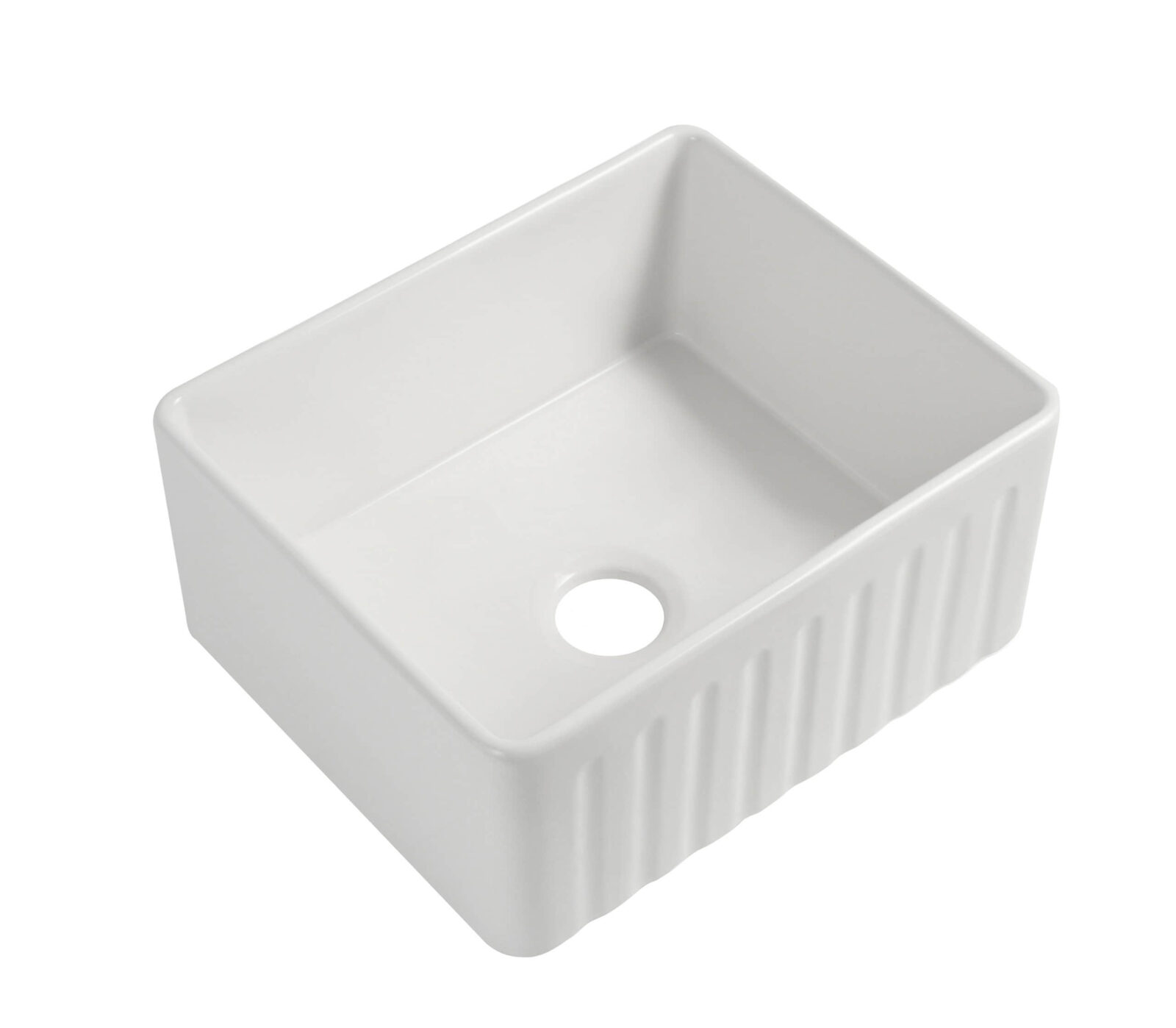 KB6459 1 (1) (1) White ceramic kitchen sink with a central drain hole.