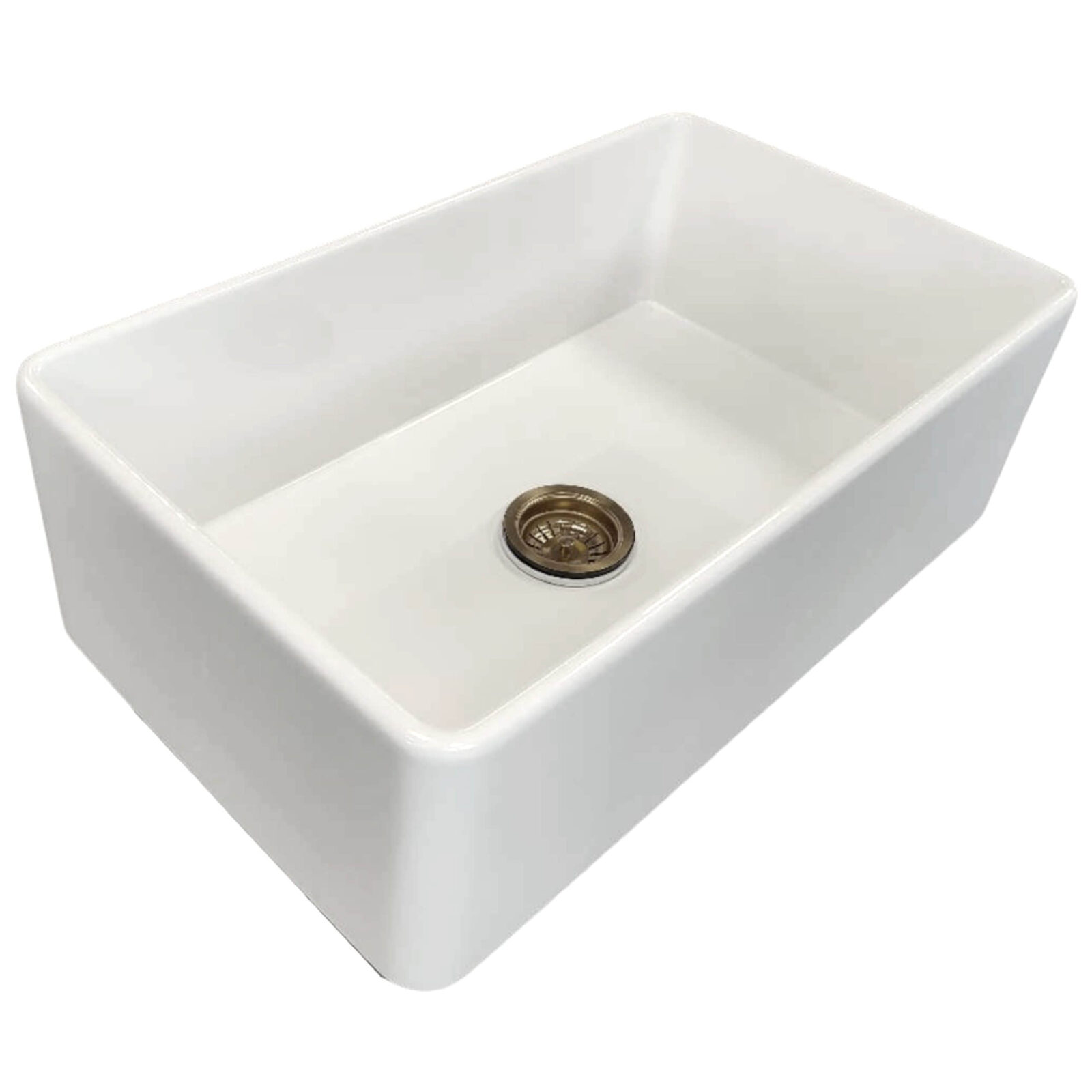 Rectangular ceramic butler kitchen sink with central drain in white finish