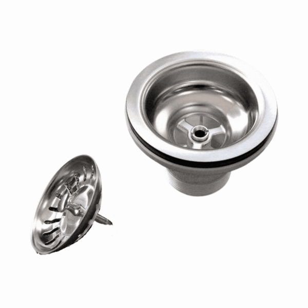 Stainless steel kitchen sink waste strainer and plug.