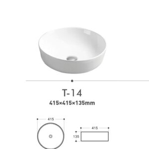 White round bathroom sink with dimensions 415x415x135mm.